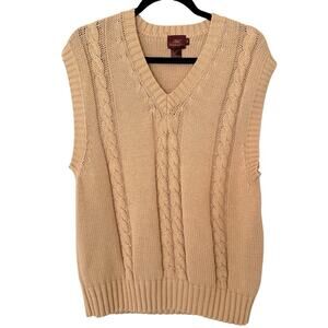 Robinson’s Cable Knit Sweater Vest Tan Cotton Size M Vintage Classic preppy